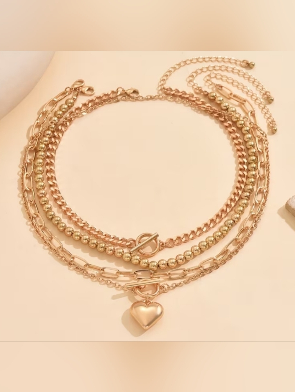 Gold Layered Heart Toggle Necklace - Women Jewelry - Picture 2 of 3